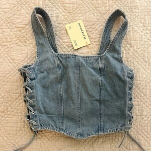 Peppermayo Cropped Lace Up Denim Top
